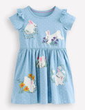 Vestido fofo com apliques de coelho