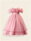 Rose Off-Shoulder Flower Girl Dress