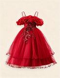Rose Off-Shoulder Flower Girl Dress