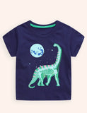 Camiseta de algodón con estampado de dinosaurio brillante