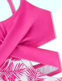 Leaf Print Suspender Swimsuit