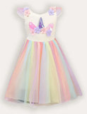 Abito da festa in tulle con applicazioni di fiori di unicorno