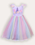 Abito da festa in tulle con applicazioni di fiori di unicorno
