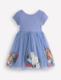 Pale Blue Horses Ami Applique Tulle Dress