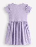 Vestido fofo de algodão com apliques de gato