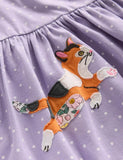 Vestido fofo de algodão com apliques de gato