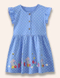 Gepunktetes Kleid mit Cartoon-Maus-Applikation