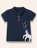 Camiseta Polo com Aplique de Unicórnio