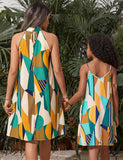 Mom and Me Fashion Printed Suspender Dress