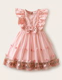 Butterfly Embroidered Flying Sleeve Tulle Dress