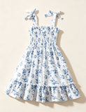 Cute Floral Bow Suspender Dress
