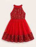 Sequin Halter Neck Birthday Party Princess Dress