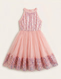 Sequin Halter Neck Birthday Party Princess Dress