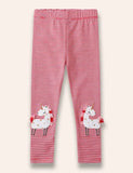 Leggings a righe con applicazioni di unicorno