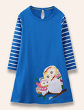 Vestido com aplique de coruja de desenho animado