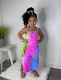 Tie-dye Printed Slim-fit Suspender Dress