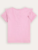 T-shirt con spalle scoperte e volant applicati con unicorno rosa fucsia