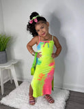 Tie-dye Printed Slim-fit Suspender Dress