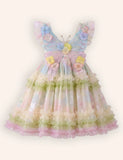 3D Butterfly Floral Multi Color Tulle Dress