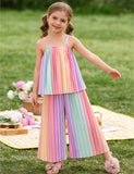 Color Suspender Pleated Pants Two-piece Set