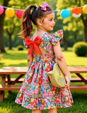 Flower Print Fly-sleeved Halter Dress