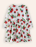 Langärmliges Kleid mit Erdbeer-Print