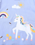 Camiseta de manga curta com estampa de unicórnio arco-íris