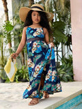 Tropical Print Woven with Splicing Dress