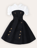 Lapel Button Stitching Contrasting Dress
