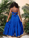 Vestido de cor sólida com babados e bainha