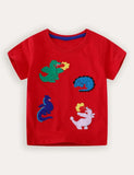 Kurzarm-T-Shirt mit Dinosaurier-Stickerei