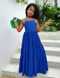 Vestido de cor sólida com babados e bainha