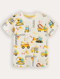 Cartoon Construction Car Printed Short Sleeve T-Shirt