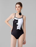 Mom and Me Black and White Cat Print One-piece Swimsuit