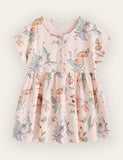 Cute Fairy Print Crew Neck Dress
