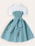 Lapel Button Stitching Contrasting Dress