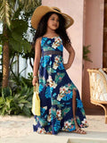 Tropical Print Woven with Splicing Dress