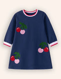 Langarmkleid mit Kirschapplikation