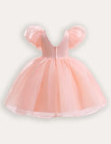 Bubble Sleeve Floral Tulle Party Dress