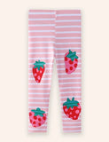 Strawberry Applique Stribede Leggings