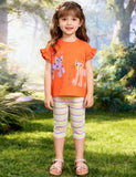 Kitten Print T-Shirt & Striped Leggings Set