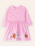 Vestido de manga comprida com aplique de coelhinho fofo