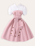 Lapel Button Stitching Contrasting Dress