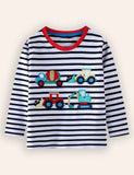 T-shirt a maniche lunghe a righe con applicazioni per auto da costruzione
