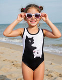 Mom and Me Black and White Cat Print One-piece Swimsuit