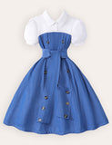 Lapel Button Stitching Contrasting Dress