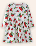 Langärmliges Kleid mit Erdbeer-Print
