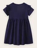 Blumen-Einhorn-besticktes Baumwollkleid