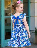 Flower Print Fly-sleeved Halter Dress