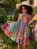 Mom and Me Fashion Color Contrasting Pattern Printing A-shaped Dress
